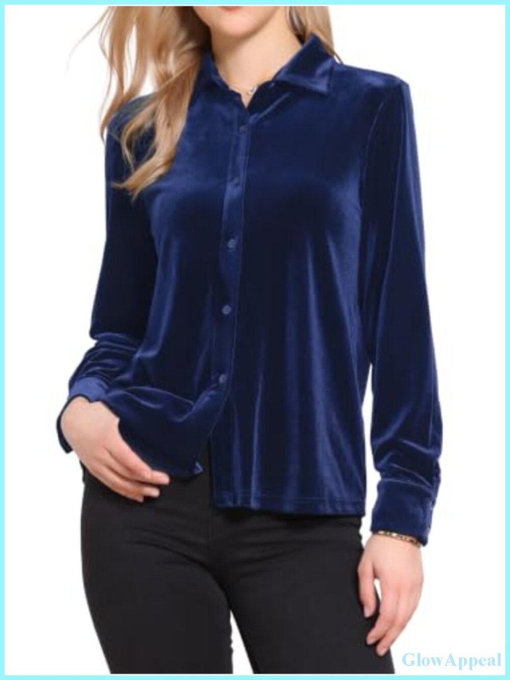 Vintage Velvet Button Down Blouse Long Sleeve Collared Shirt